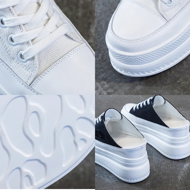 8CM Women Summer Shoes Slippers Platform Wedge Heel Beach Shoes Female Slides Mules Shoes Sneakers Fashion Canvas Women Footwear