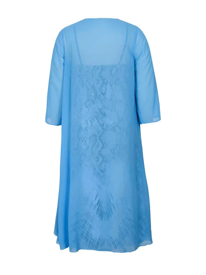 Women's plus Size Casual Dress Sets Solid Open Front & Graphic Printed Clothing Set Comfortable Fashion plus Size Outfits