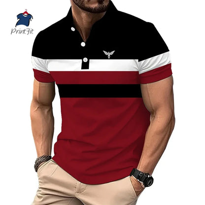 New Summer Striped Patchwork Striped Men's Polo T-shirt Fashion Lapel Button Sports Trend Street Wear Short Sleeve Top Men Shirt
