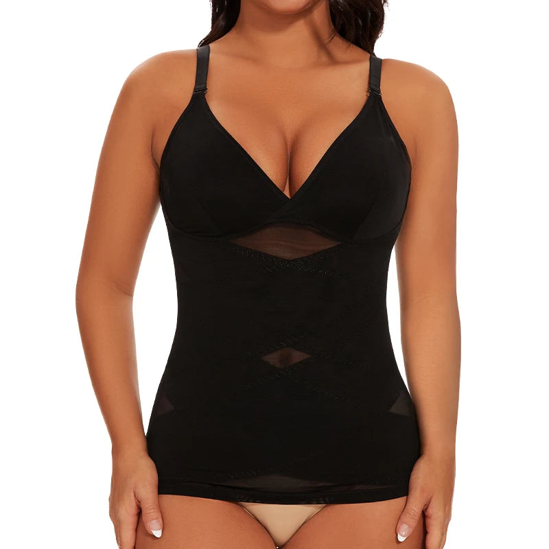 Body Shaper for Women Tummy Control Shapewear Compression Tanks Cami Tops V-Neck Camisoles Seamless See Through Waist Shaper