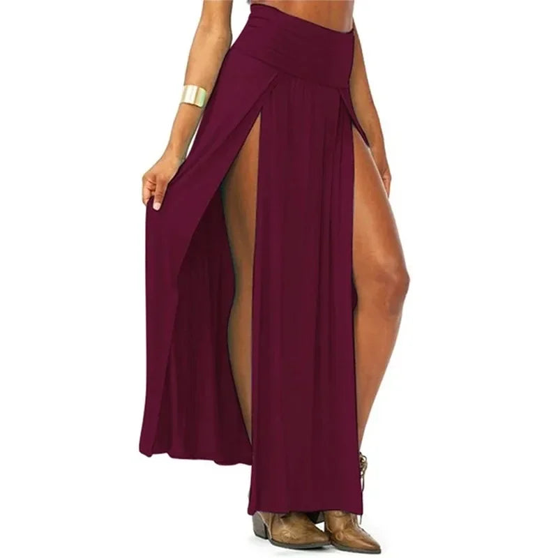 2025 New Arrival High Waisted Sexy Womens Double Slits Summer Solid Long Maxi Skirt Wholesale 51 Valentine's Day Gifts