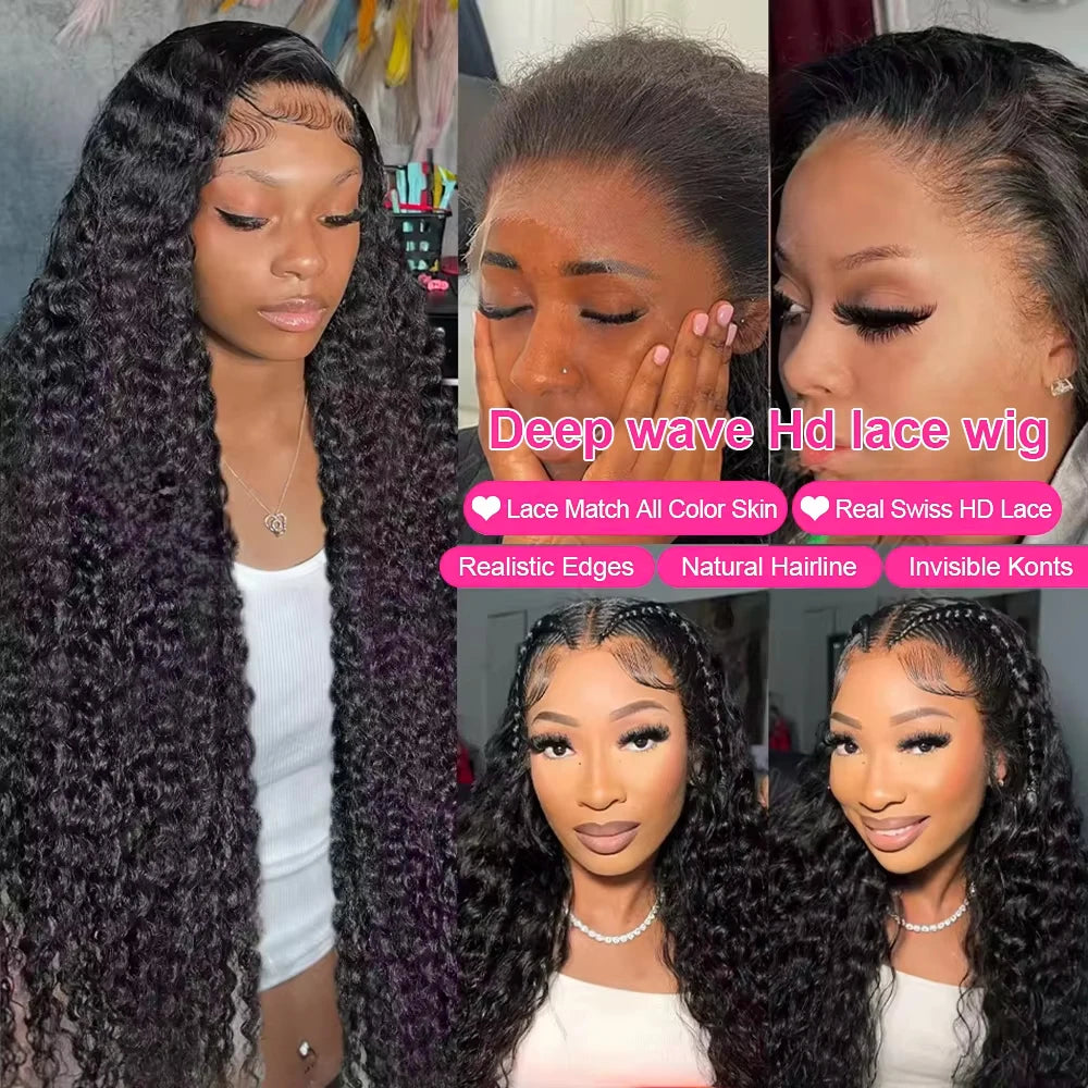 CEXXY 300% High Density Deep Wave 13x6 HD Lace Frontal Wig Brazilian Curly Water Wave Lace Frontal Wigs 36 Inches For Women
