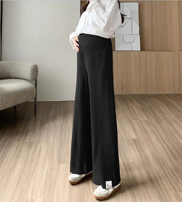 Spring Summer Fashion Pleat Chiffon Maternity Pants Wide Leg Loose Straight Belly Trousers Clothes for Pregnant Women Pregnancy