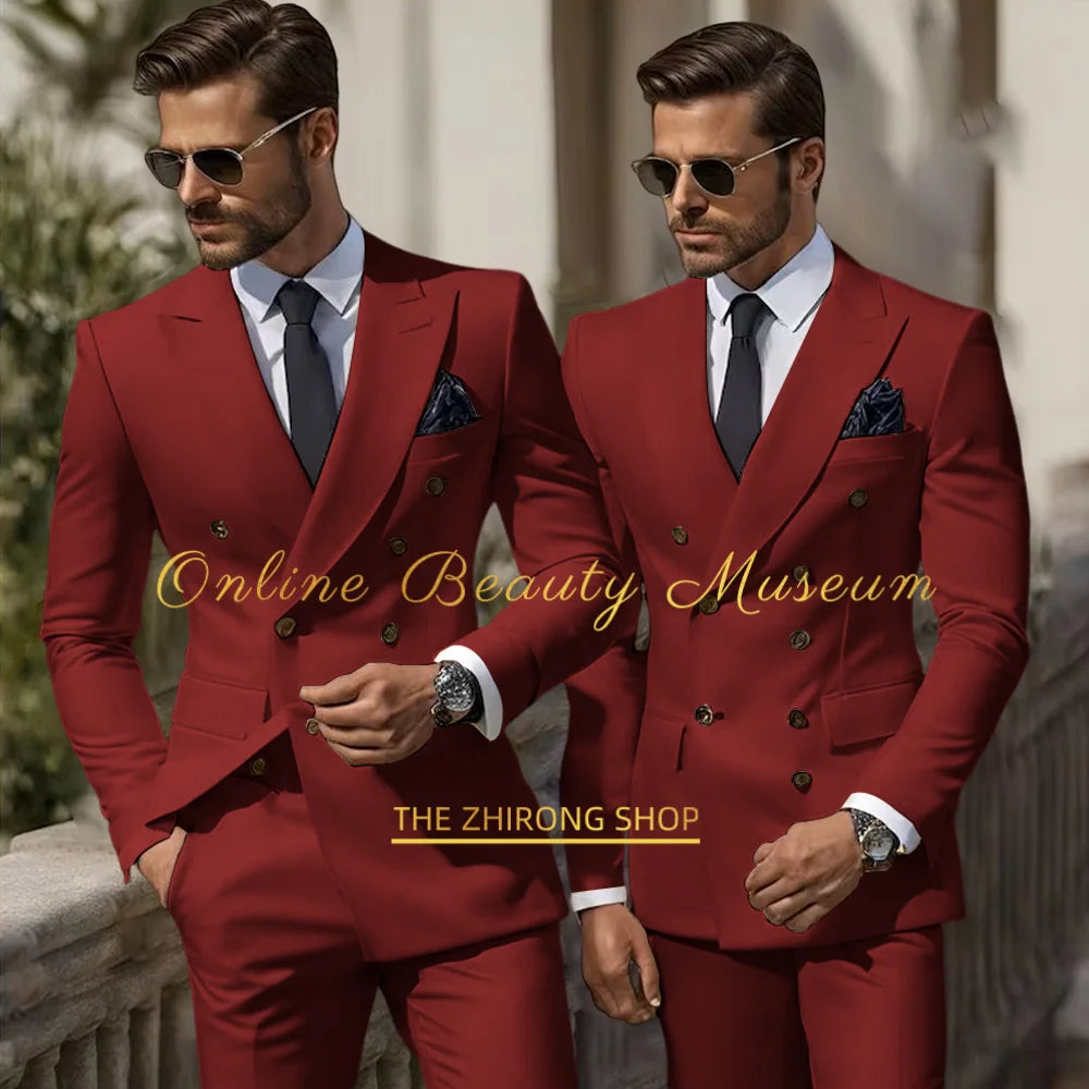 Formal Elegant Stylish Ivory Double Breasted 2 Piece Wedding Suits for Men, Classic Tuxedo Bespoke For Groom Prom Party Dress
