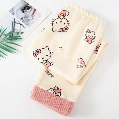 Mickey Thermal Winter Maternity Pajama Pants Adjustable Waistband Soft Fleece Pregnant Women Sleepwear for Autumn Winter Nursing