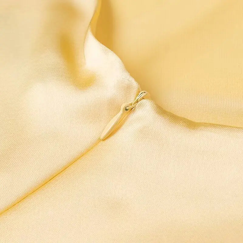 HH Women Summer Yellow Stain V Neck Sling Dress Elegant Sleeveless Loose Maxi Robes 2025 New Ladies Party Holiday Dresses