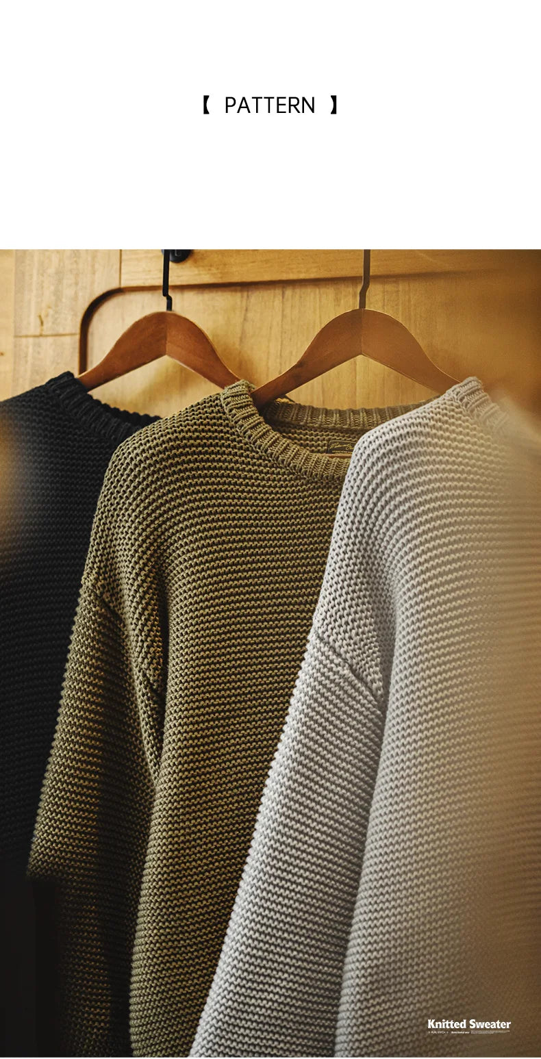 Maden Retro Heavyweight Knitted Sweater Loose Round Neck Pullover Warm Versatile Base Layer Knitwear for Men's Autumn and Winter
