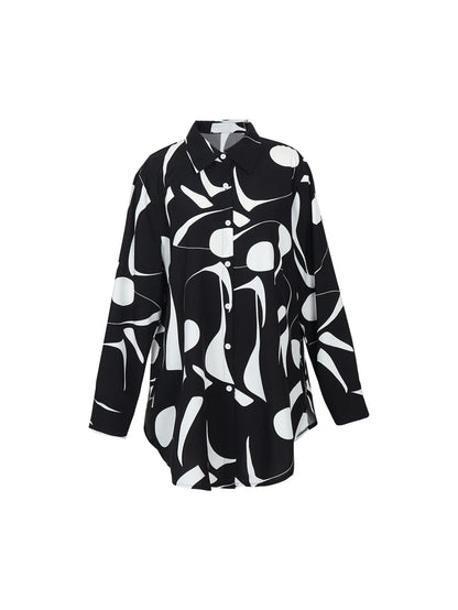 Plus Size Long Sleeve Fashion Shirt Black and White Splicing Colour Block Shirt Collar Casual Commuter 2025 New