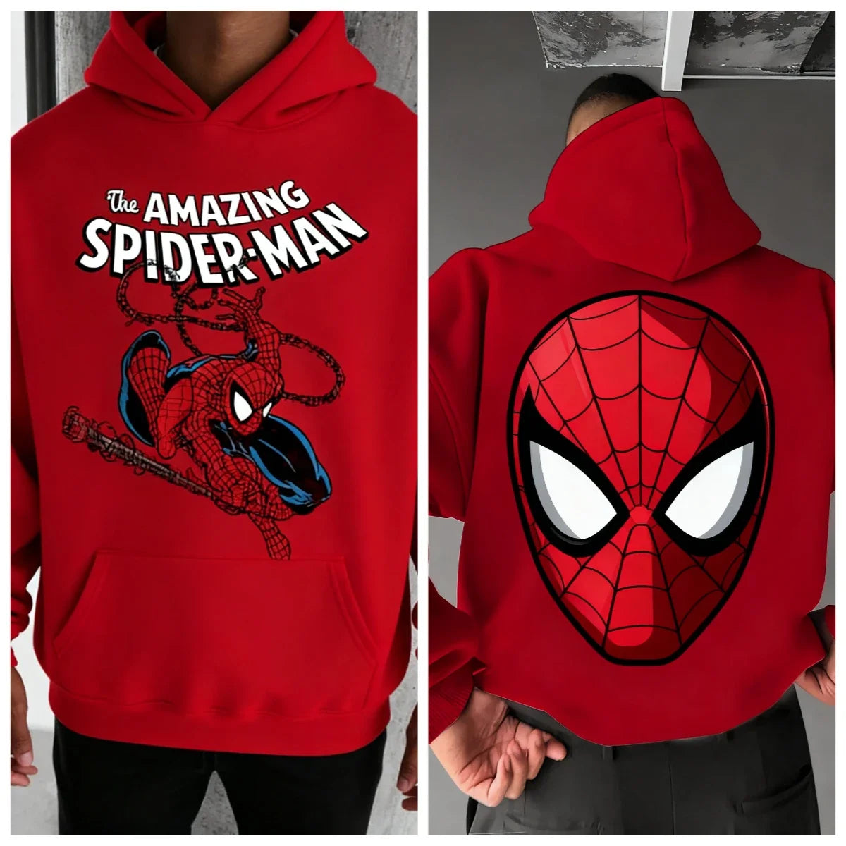 Marvel Spider Man Cotton Hoodie Autumn Winter Warm Wear Versatile Pocket Design for Casual Travel and Mountain Climbing