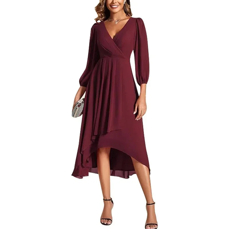 Elegant Sexy V-Neck A- Line Dress Elegant Long Skirt Princess Style Polyester Fiber Regular Sleeve Length Empire Waist