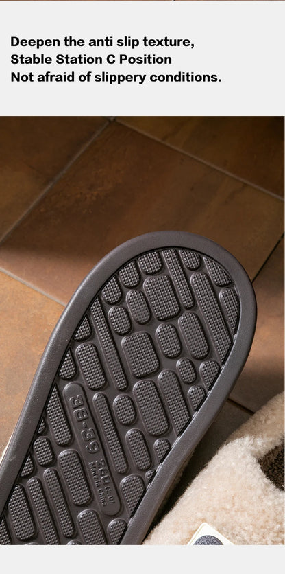 New plush cotton slippers for women, autumn and winter indoor thick sole with plush anti slip slippers, thickened cotton slipper