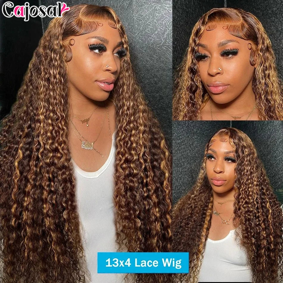 16 36 Inch Highlight Ombre Hd Lace Frontal Wig Curly Human Hair Wigs 4/27 Colored 13x4 13x6 Deep Wave Curly 4x4 Lace Closure Wig