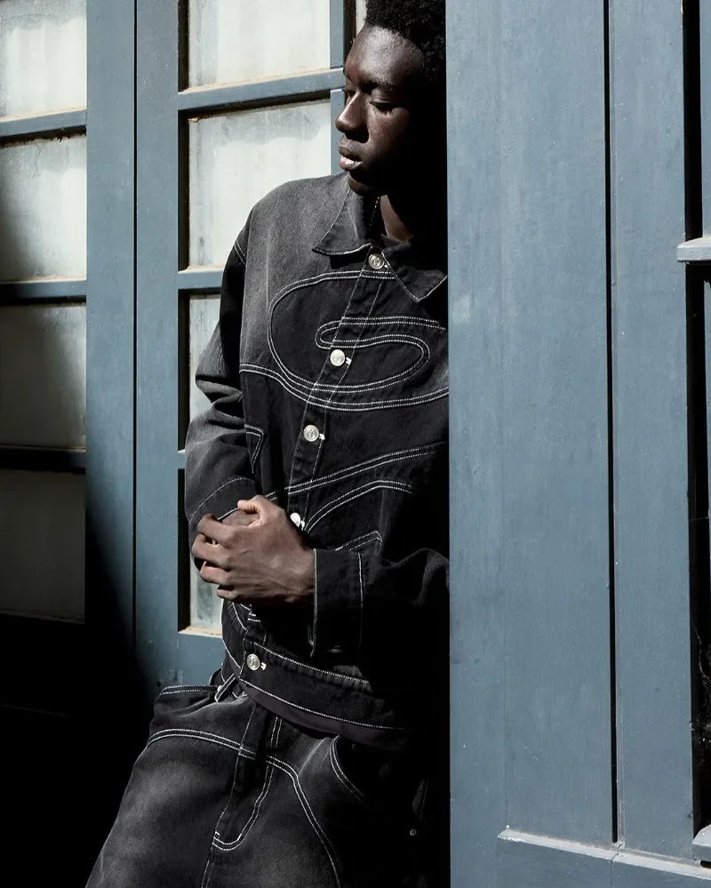 New Retro Striped Embroidery Fashion Loose Men Suit Street Hip Hop Harajuku Y2K Casual Oversized Single Breasted Jacket