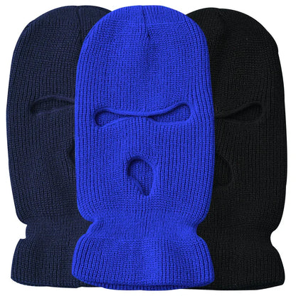 Windproof Full Face Knit Hats Custom SkiMask Men Warm Wool Balaclava embroidery Winter hats Knitted 3 Holes Ski Mask