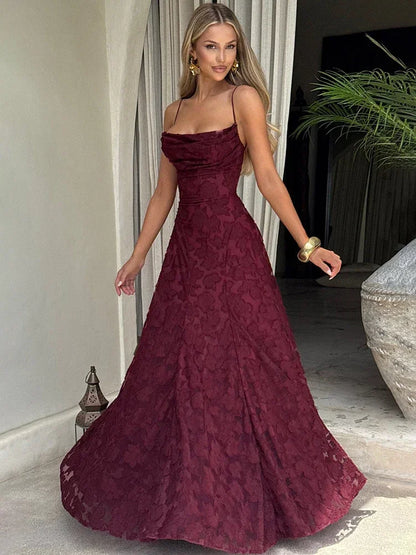 Chaxiaoa Spaghetti Strap Backless Sexy Maxi Dress Women Gown Fashion Off-shoulder Sleeveless Lace-up Evening Club Party Dress