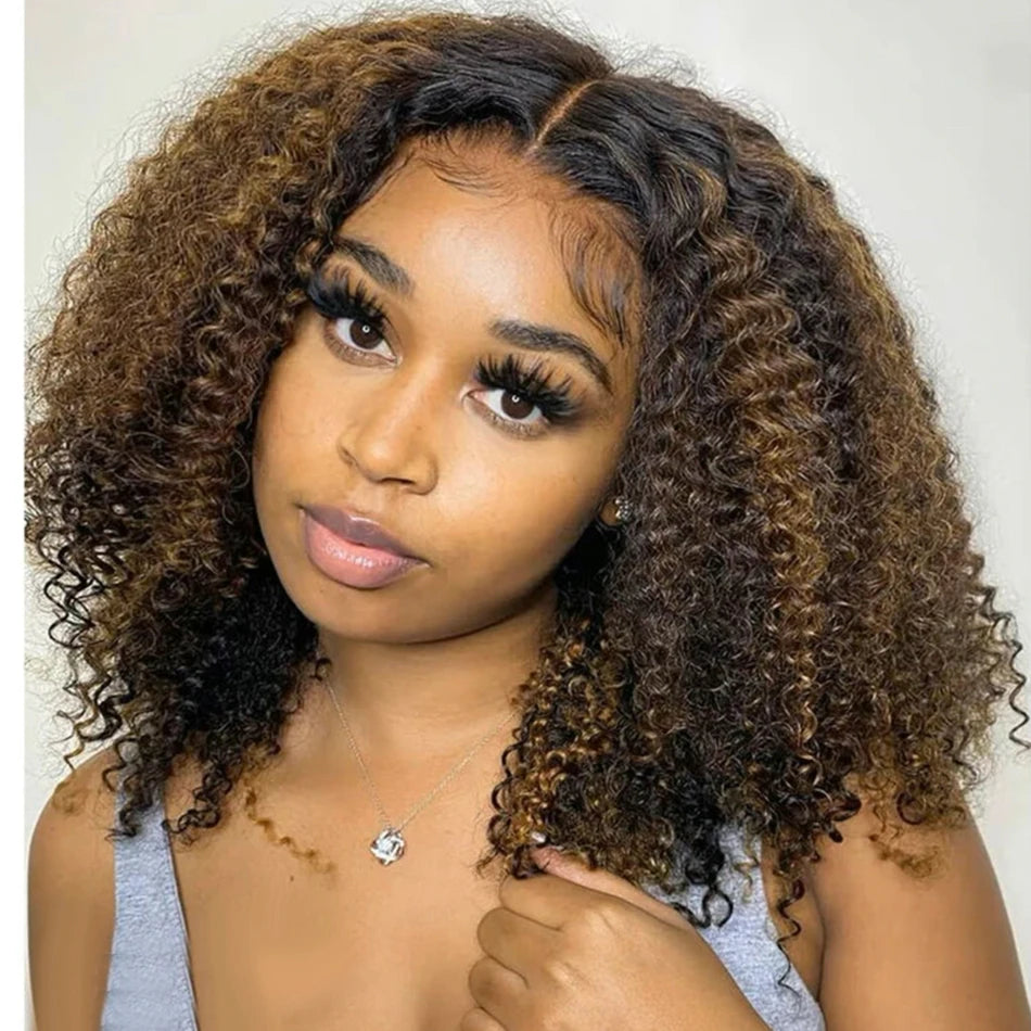 NEW 10A 6x5 Glueless Lace Human Hair Wigs Ready To Wear And Go Short Curly Ombre Highlights Brown Blonde Ginger 99J Colored Wigs