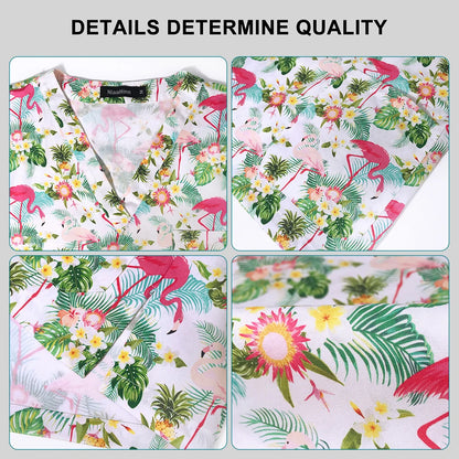 Hot Sales V-Neck Printed Scrub Tops for Women Men Nurse Uniform 100% Cotton Breathable Scrubs Uniforms Medical Blouses Wholesale