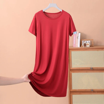 Plus size XL to 8XL Modal dress short sleeves summer women's cool dresses Solid color Bottomed sleepdress mid-length homewear