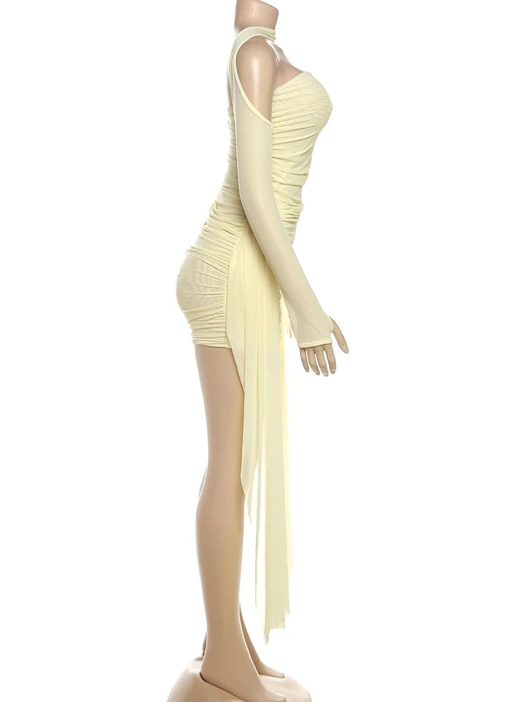 Nibber Summer Vacation Sexy See Through Dress+Shawl Women Ruched Side Ribbon Coquette Skinny Midnight Clubwear Party Bodycon