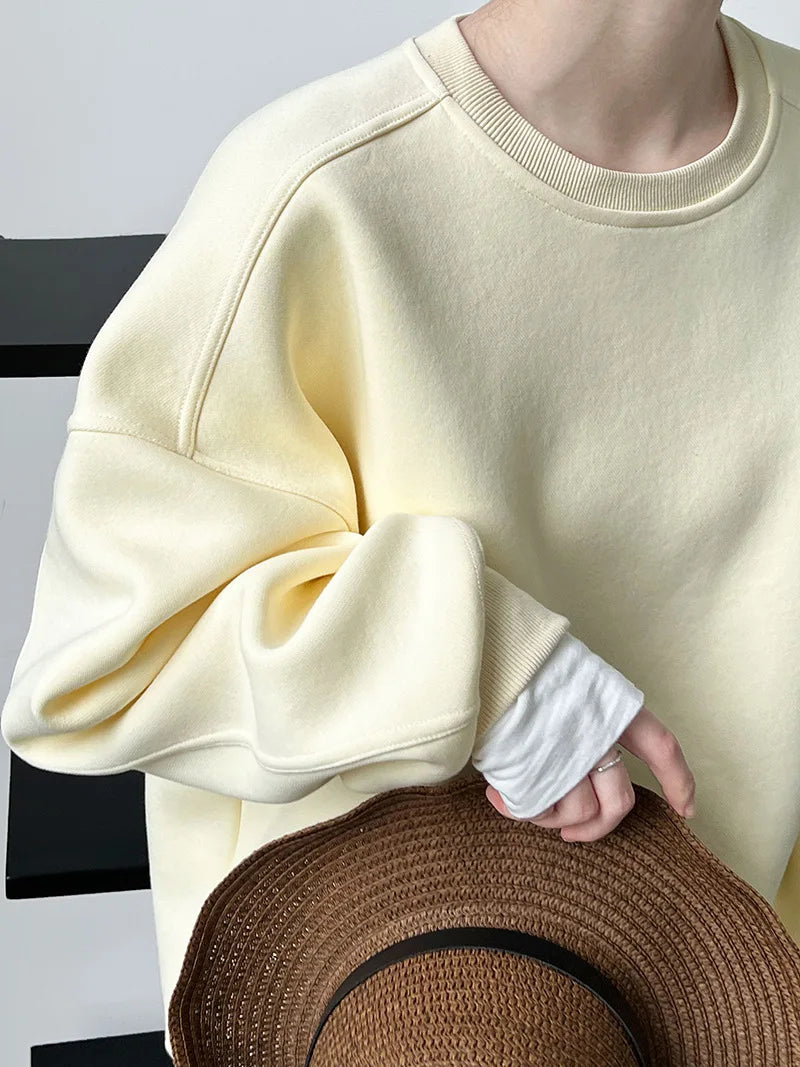 NS Pure Color Lazy Loose BF Hoodie Women's Simple Shape Sweatshirt Long Sleeve Letter Embroidery Top Casual Style Cotton Blend