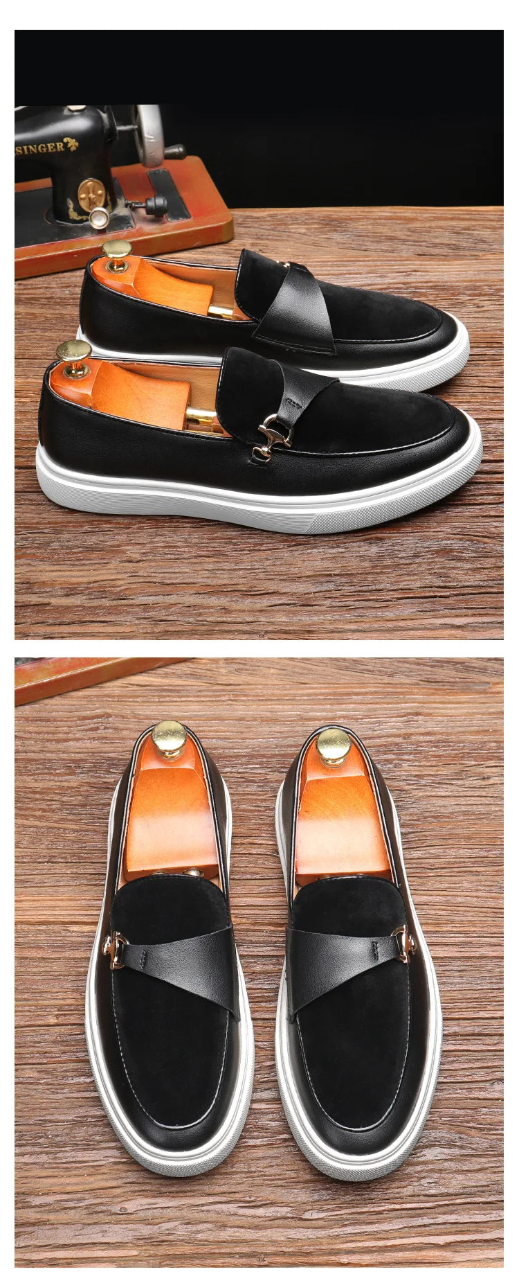 Men's Suede Casual Shoes Embossed Leather Men Fashion Buckle Loafers Mens Slip-on Board Shoes Outdoor Flats Big Size 38-46