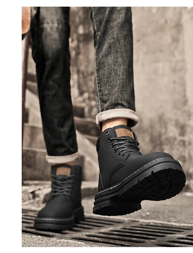 Classic Men High Top Boots High Quality Yellow Leather Boots Fashion Outdoor Sneakers Men Lace Up Non-Slip Ankle Boots for Men