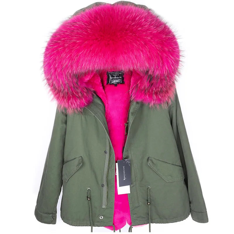 MAOMAOKONG 2025 & 2026 Real Fur Coat New Fashion Fox Fur Collar Winter Women's clothing Removable Lining Thickened Jacket Short Parka