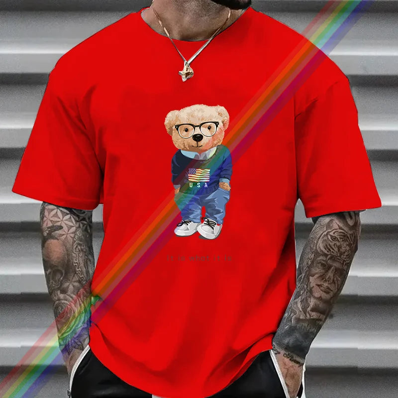 2024 Women Men T Shirt High-quality 100% Cotton T-Shirt Bear Print Streetwear Brand Casual Clothing Summer Big Size Fashion Tops