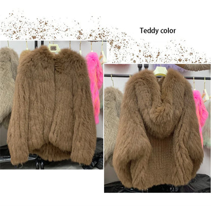 Fox Fur Coat Women's Winter Fashion Warm 100% Fox Fur Coat Hooded Long Sleeved Sweet Women's Luxury Designer Coat