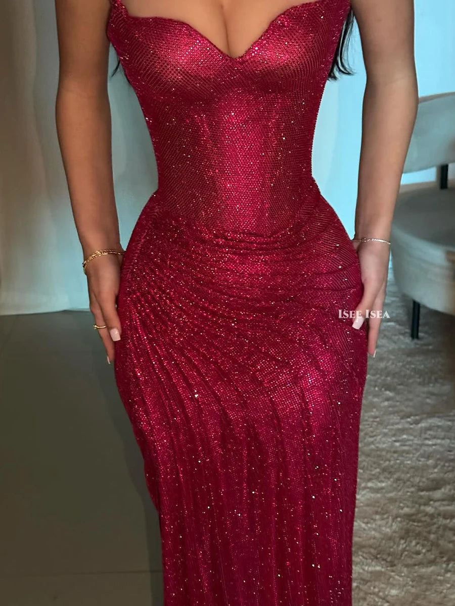 Sparkly Evening Dresses Sweetheart Ruched Gala Gown High Slit Mermaid فساتين سهرة Sequin Maxi Prom Dress Customized