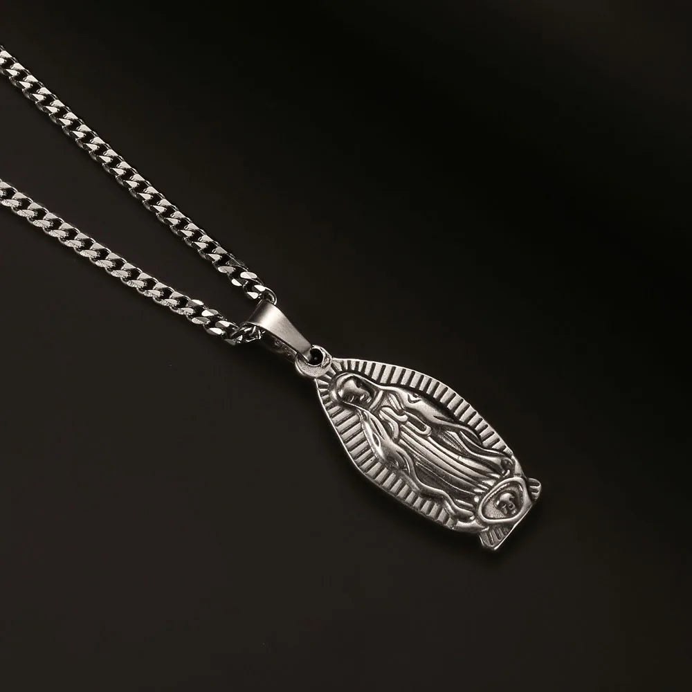 1PC Vintage Fadeless Stainless Steel Virgin Mary Necklace for Men Women Saint Benedict Medal Necklace Men Spiritual Jewelry