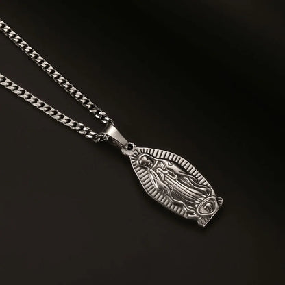 1PC Vintage Fadeless Stainless Steel Virgin Mary Necklace for Men Women Saint Benedict Medal Necklace Men Spiritual Jewelry