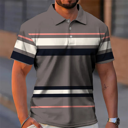 Essential Summer Stripes Polo Shirt Men 3D Print Colors Plaid Button Lapel Golf Shirts Harajuku Streetwear Casual Fashion Tee