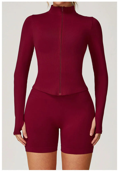 New Women Seamless Zipper Jacket Yoga Long Sleeved Gym Top Yoga Push Up Jacket Fitness Running Workout Sport Coat Women's Shirts