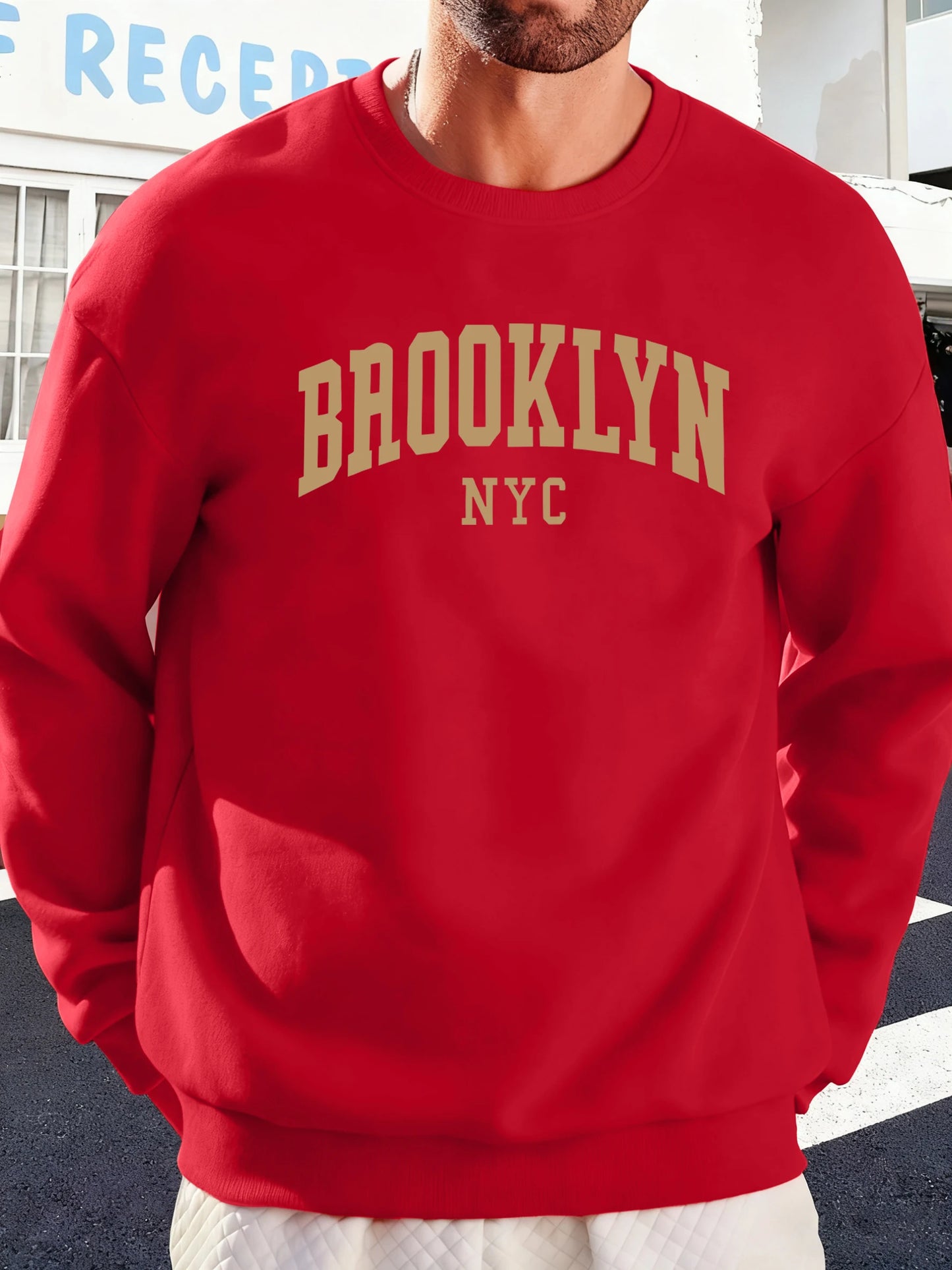 Brooklyn Nyc Letter Printed Soft Sweatshirts Street Fleece Pullovers Autumn Fashion Streetwears All-Match Crewneck Men Hoodies