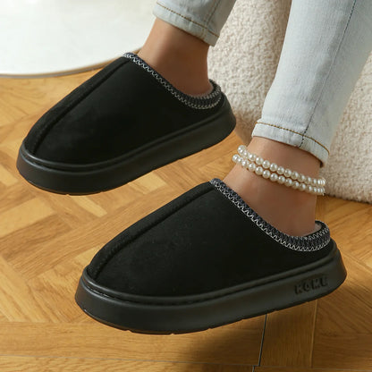 Pantoufles D'hiver Chaudes Pour Femmes, Intérieur En Peluche, Semelle Épaisse Antidérapante, Chaussures De Maison Chaudes Brodée