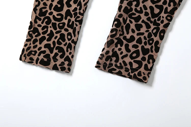 Nibber See Through Sexy Leopard Mesh Jumpsuit Women Sexy Hipster Zip Stretch Midnight Workout Autumn Fitness Street Overalls