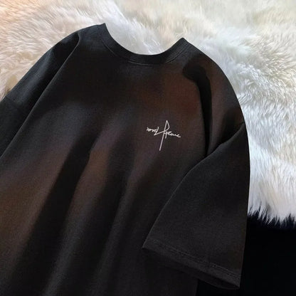 Japanese Minimalist Letter Print M-8XL Large Size Men's Casual Breathable T-shirt Summer Short Sleeved Shirt