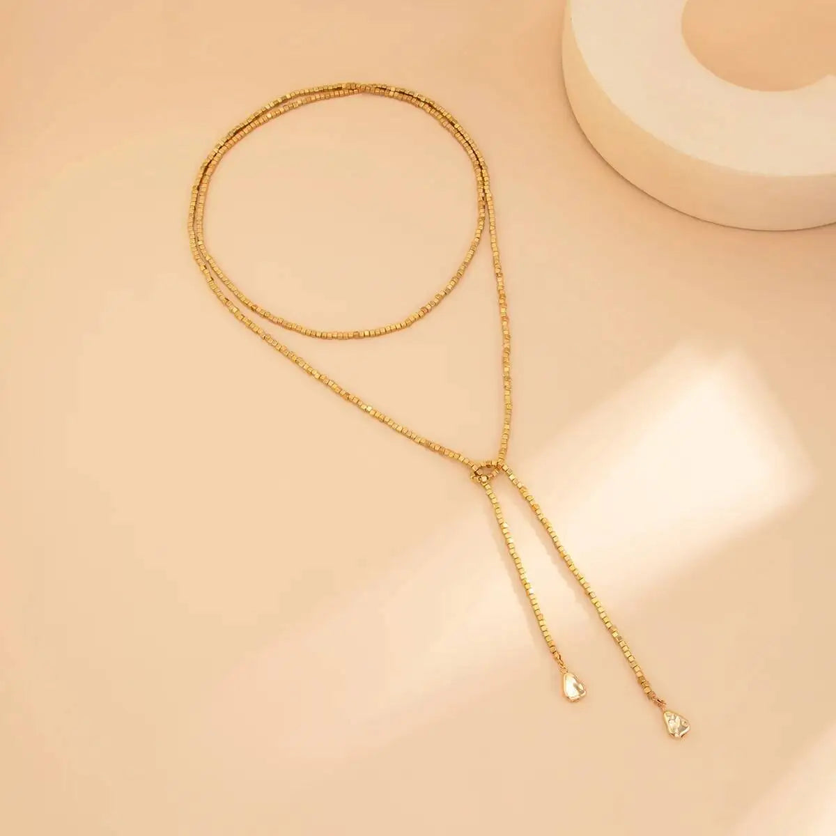 Salircon 2025 New Fashion Irregular Gold Color CCB Beaded Pendant Necklace Women Punk Multilayer Y-shaped Necklace Jewelry Gift