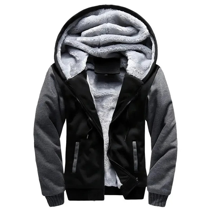 Men's Warmth Hooded Fleece Lined Thickened Baseball Jacket Sweatshirt Korean Style Sporty Top Winter Autumn Seasonal Wear