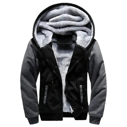 Men's Warmth Hooded Fleece Lined Thickened Baseball Jacket Sweatshirt Korean Style Sporty Top Winter Autumn Seasonal Wear
