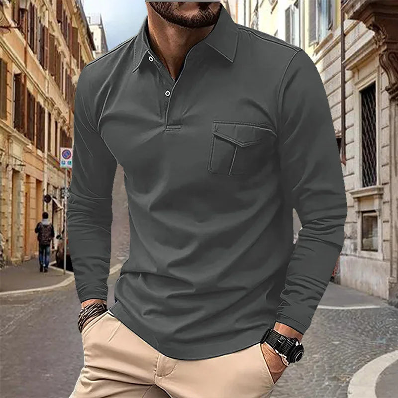 Spring and Autumn Men's Polo Shirt Lapel Pocket T-shirt Men's Business Casual Long sleeved European and American Plus Size