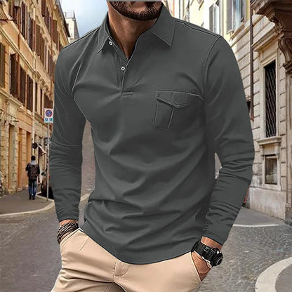Spring and Autumn Men's Polo Shirt Lapel Pocket T-shirt Men's Business Casual Long sleeved European and American Plus Size