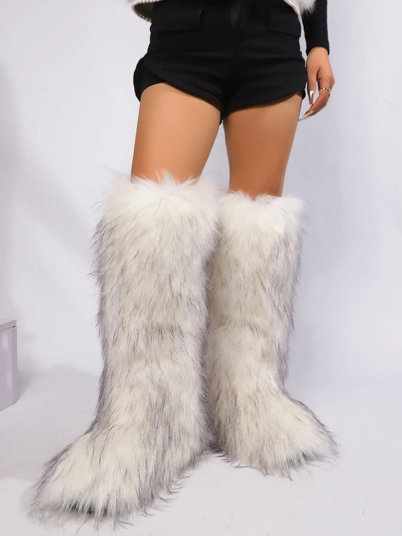 Winter Women Snow Boots Faux Fur Long Boots Warm Plush Platform Knee-high Boot Outdoor Furry Cute Over-the-knee Boots Girls Y2K
