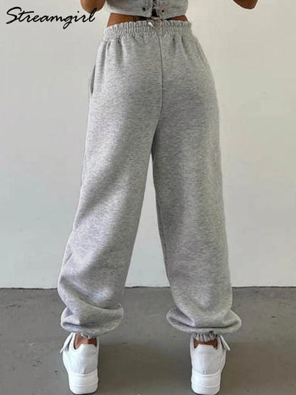 Thick Warm Fleece Sweatpants Women Winter Straight Leg Pants Gray Velvet Trousers Pants Jogger For Women Sweatpants Outfits
