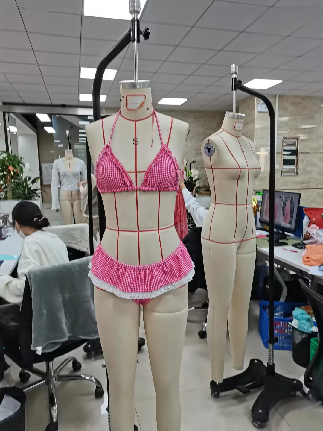 Combhasaki Women 2Piece Bikini Set Fashion Lace-up Halter Neck Frill Trim Padded Bra + Thong Skirt Swimsuits Summer Bathing Suit