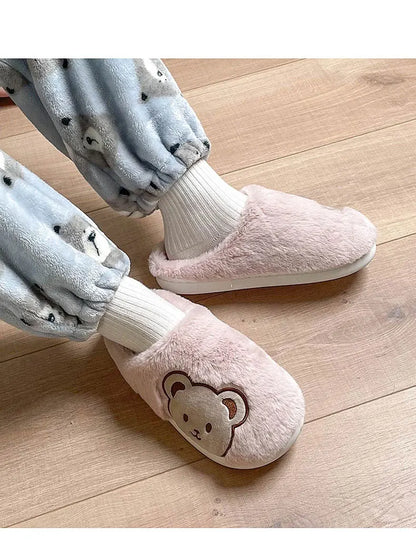 Bear Plush Slippers For Women Men Fashion Kawaii Fluffy Winter Warm Slippers Lovers Cartoon Teddy Bear House Shoes TG03