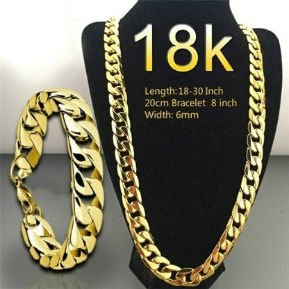 Men 18K Gold Necklace Fashion Men 18K Gold Necklace Cuban Chain Necklace For Men Jewelry Gifts