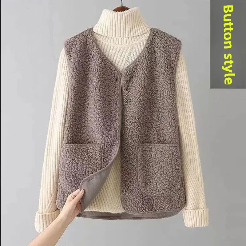 Fashionable Integrated Women's Vest Double Layer Flocking Vest Autumn/Winter Style Jacket Crew Neck Design For All Seasons