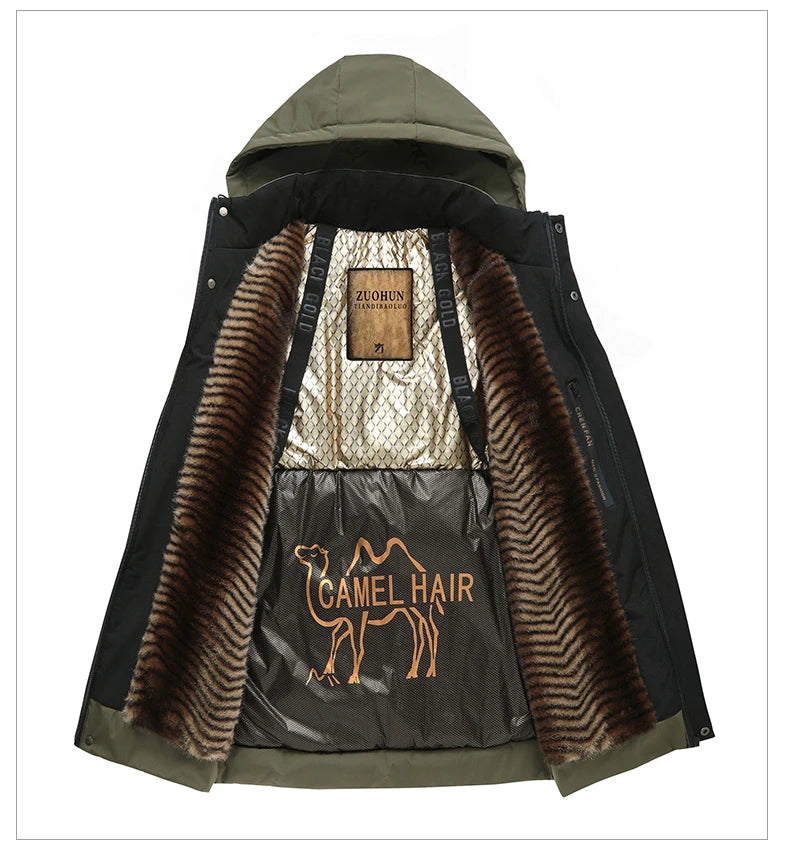 Top Grade Five Protective Tech Luxury Winter New Brand Camel Fleece Men's Parka Jacket Windbreaker Coats Heavy Plush Lining